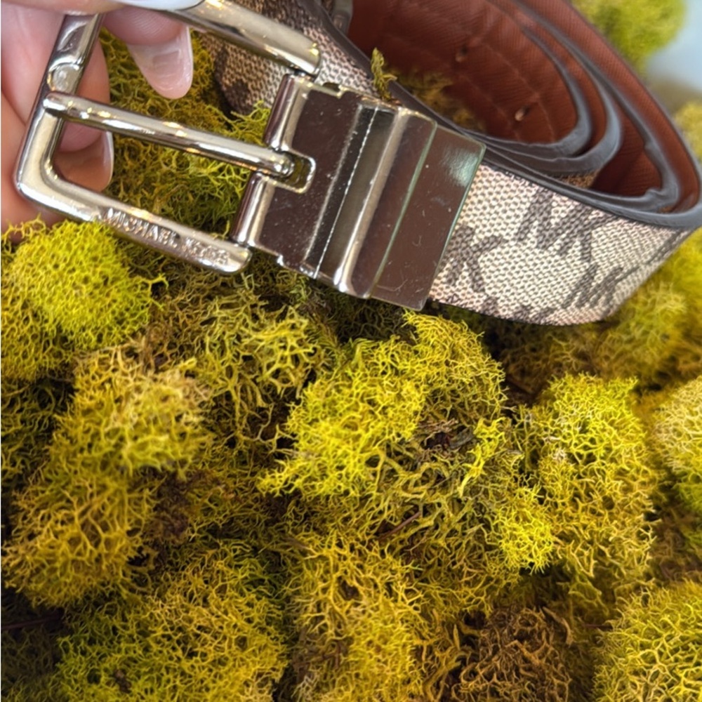 Michael Kors reversible Brown Leather Belt with Silver Buckle